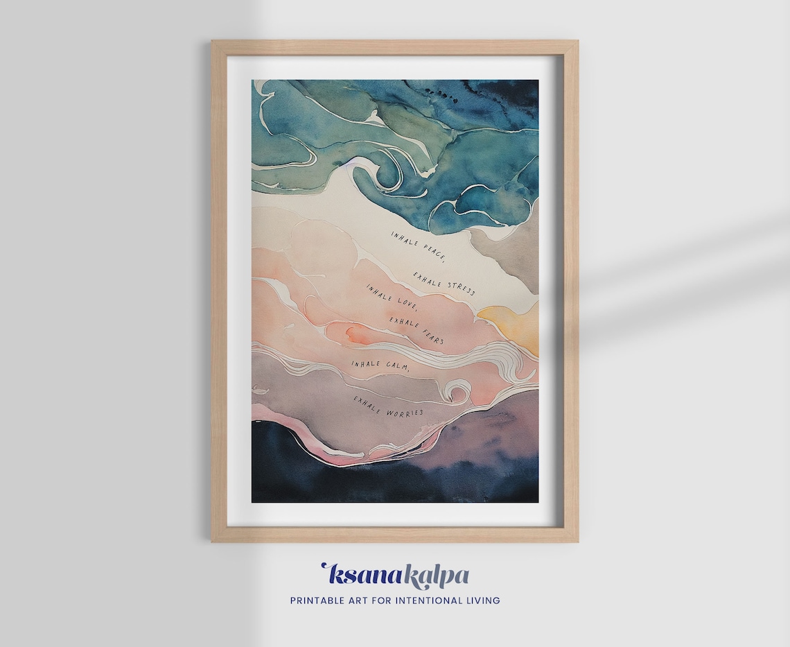 Inhale Exhale Sequence Watercolor Prints, Office Decor