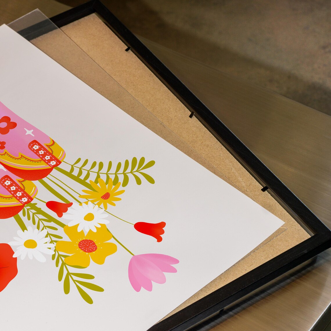 Cowgirl Boots With Flowers, Trendy Pink Art Print - Image 5
