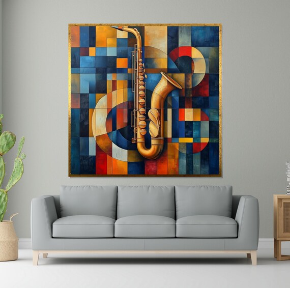 Abstract Saxophone Art Geometric Jazz Wall Print Musical Instrument Poster Wall Art Design Ready To Hang Decoration