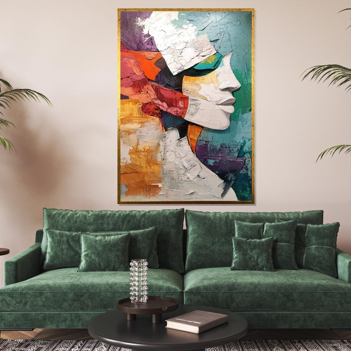 Abstract Colorful Face Portrait Textured Modern Expressionism Print