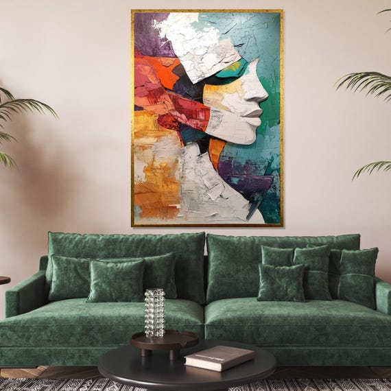 Abstract Face Colorful Portrait Wall Art Modern Expressionist Painting Wall Art Design Ready To Hang Decoration