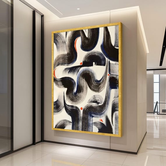 Abstract Black Brush Strokes Canvas Modern Minimalist Wall Art Bold Curves And Lines Design Contemporary Home Decoration Ready To Hang