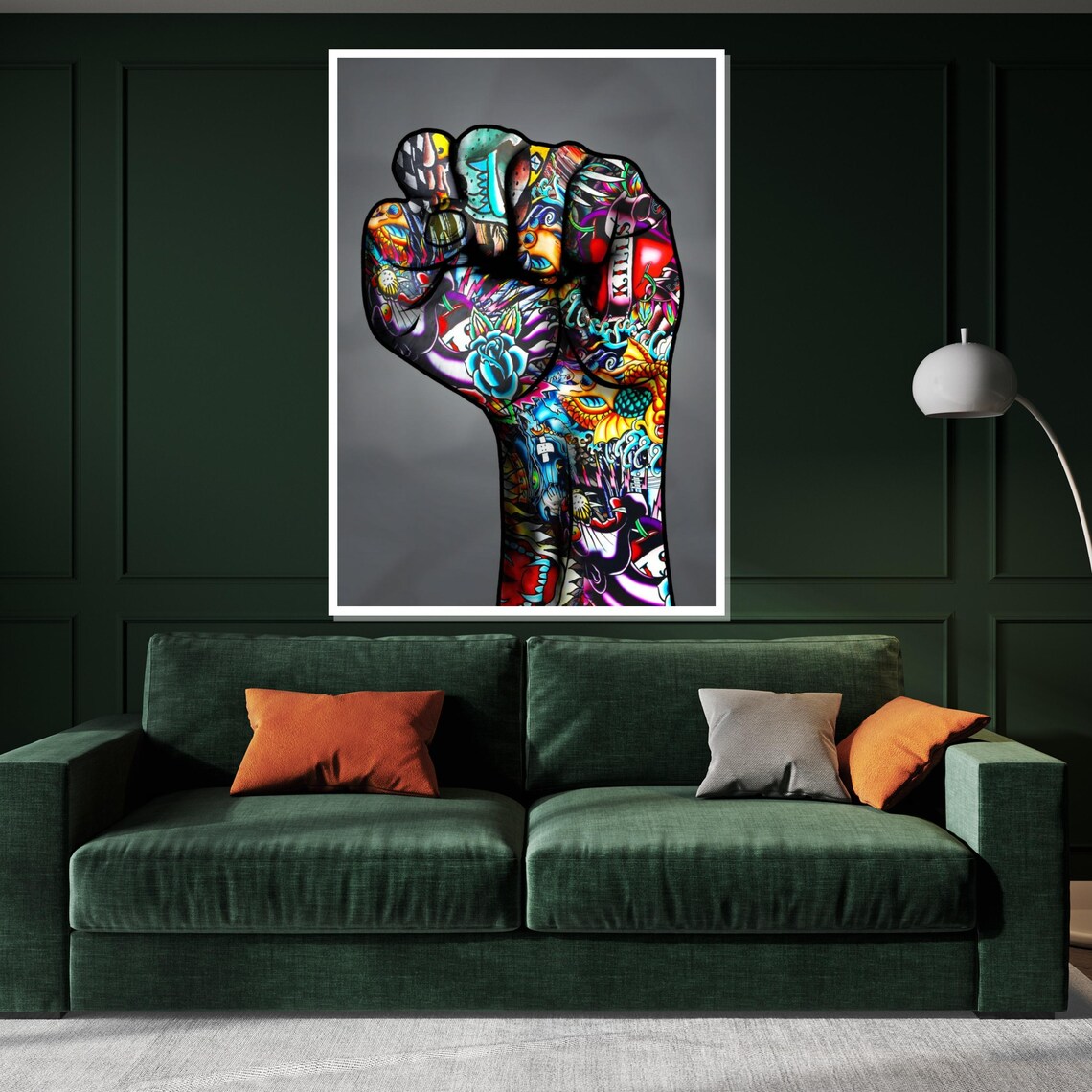 Colorful Tattoo Flash Raised Fist Bold Power Symbol Art Poster - Image 3