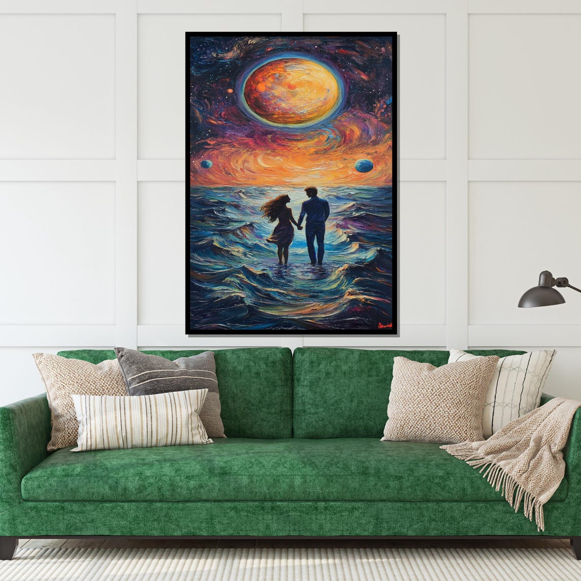 Lovers Walking Cosmic Ocean Giant Planet Surreal Romance Poster - Image 5