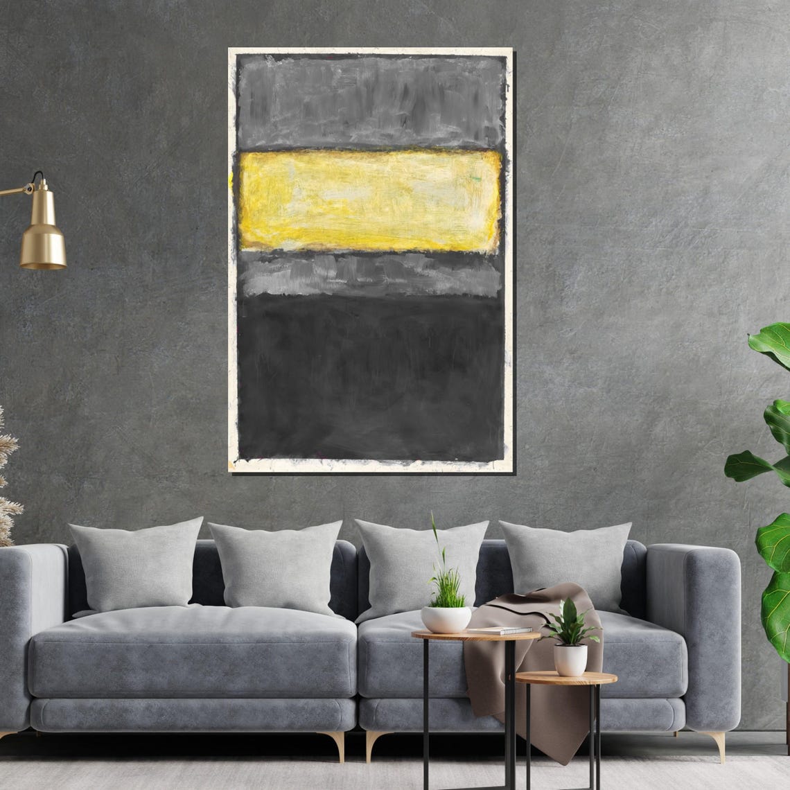 Gray and Yellow Color Field Abstract Modern Bold Painting Poster - Image 2