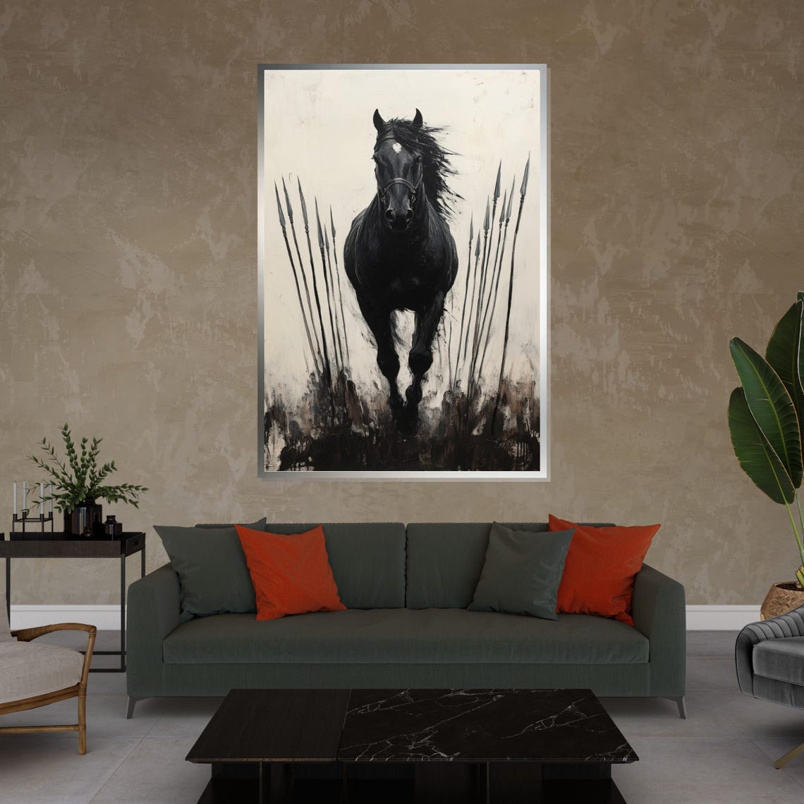 Gallant Black Stallion Charging Dramatic Horse Power Decor Poster - Image 4