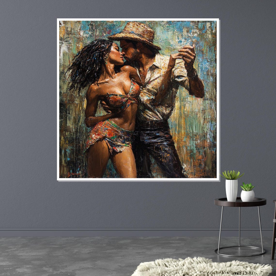 Sensual Salsa Dance Couple Straw Hat Latin Romance Art Poster - Image 3