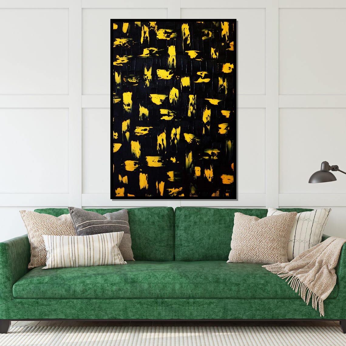 Bold Yellow Strokes Black Background Abstract Expressionist Print - Image 5