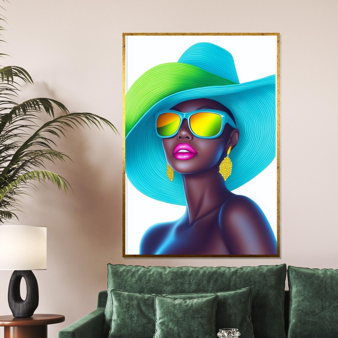 Vibrant Turquoise Hat Lady With Sunglasses Bold Pop Fashion Poster - Image 5