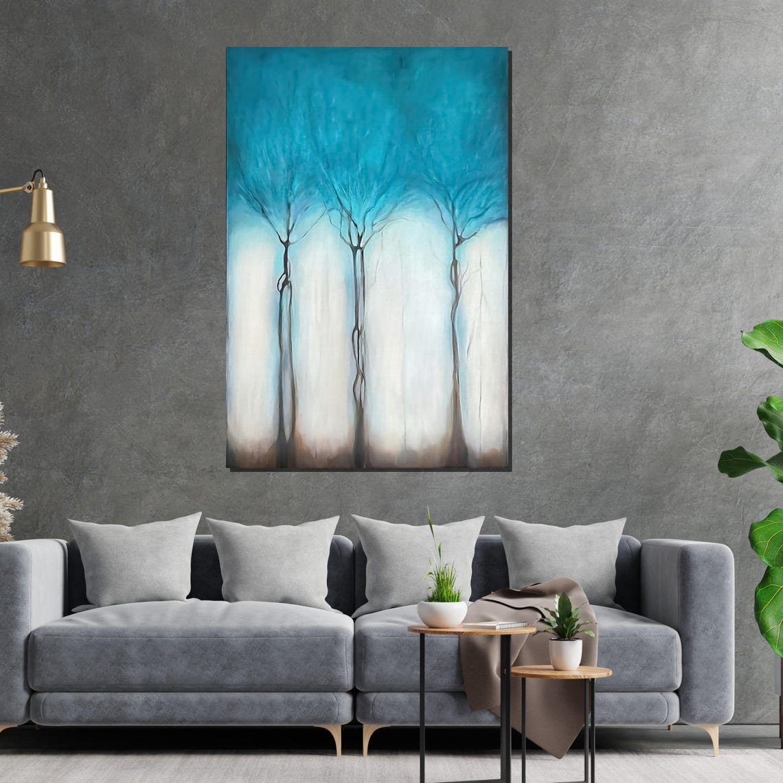Blue Tranquil Trees Abstract Forest Art Nature Wall Art Tree Silhouette Print Wall Art Design Ready To Hang Decoration - Image 2
