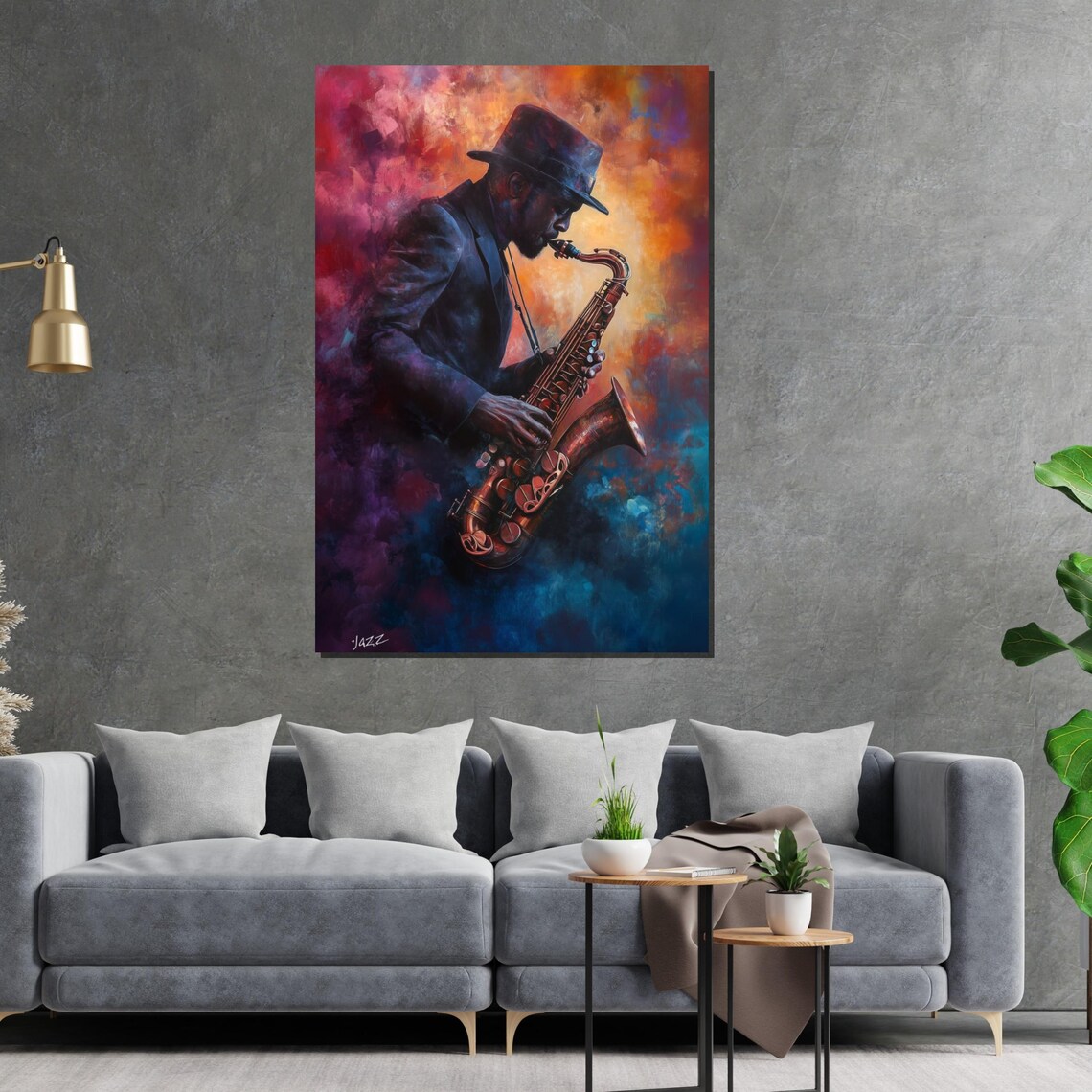 Jazz Saxophone Player Swirling Smoke Colorful Club Music Poster - Image 2