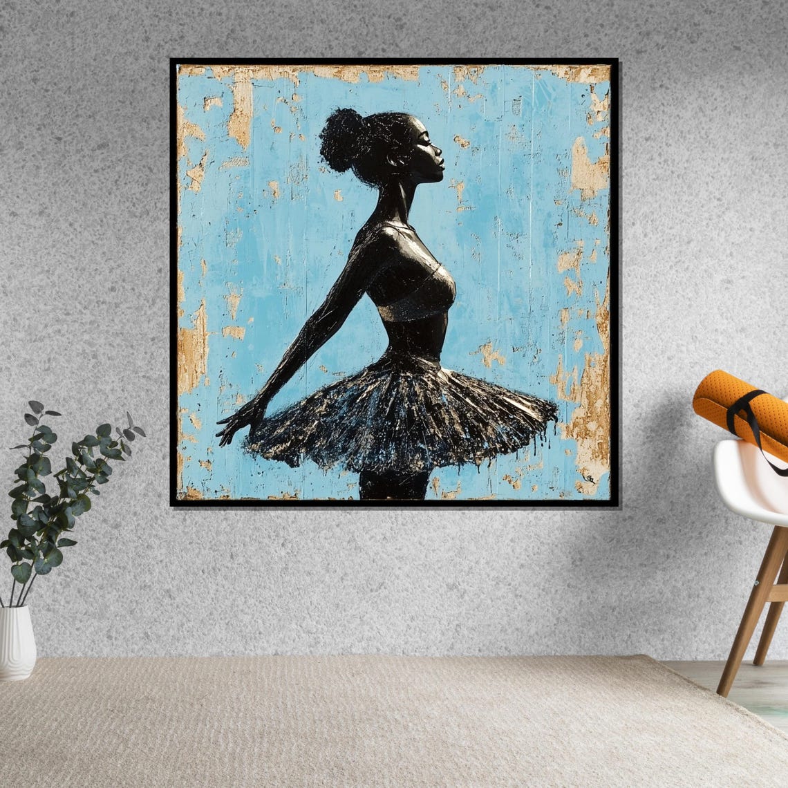 Ballerina Silhouette Black Tutu Distressed Turquoise Dancer Poster - Image 5