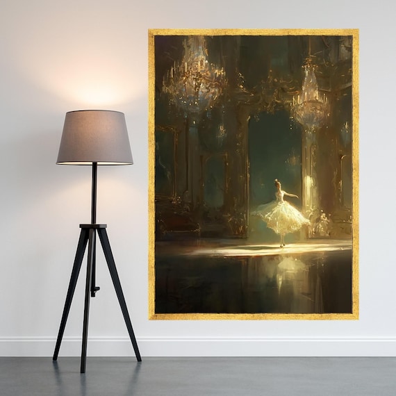 Elegant Ballerina Grand Ballroom Chandelier Oil Painting Wall Art