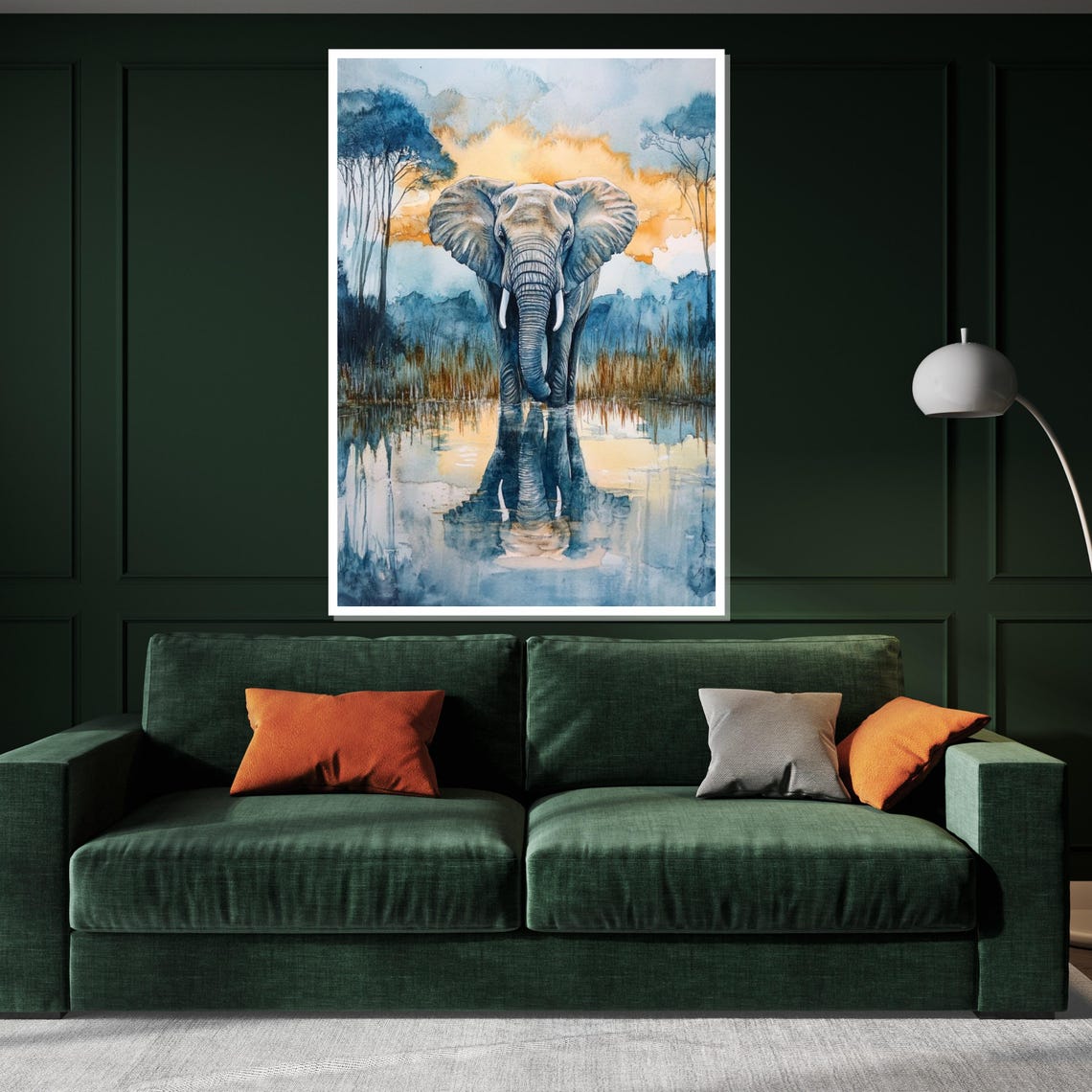 Elephant Watercolor Sunset Reflection Gentle Safari Art Poster - Image 3