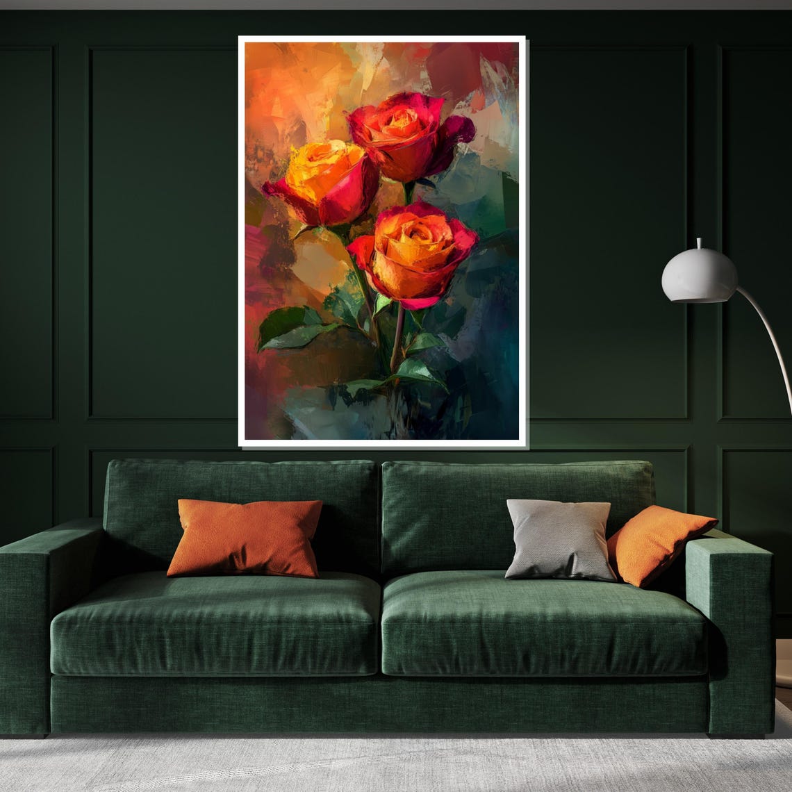 Three Fiery Red Roses Impressionist Flower Painting Art Poster - Image 3