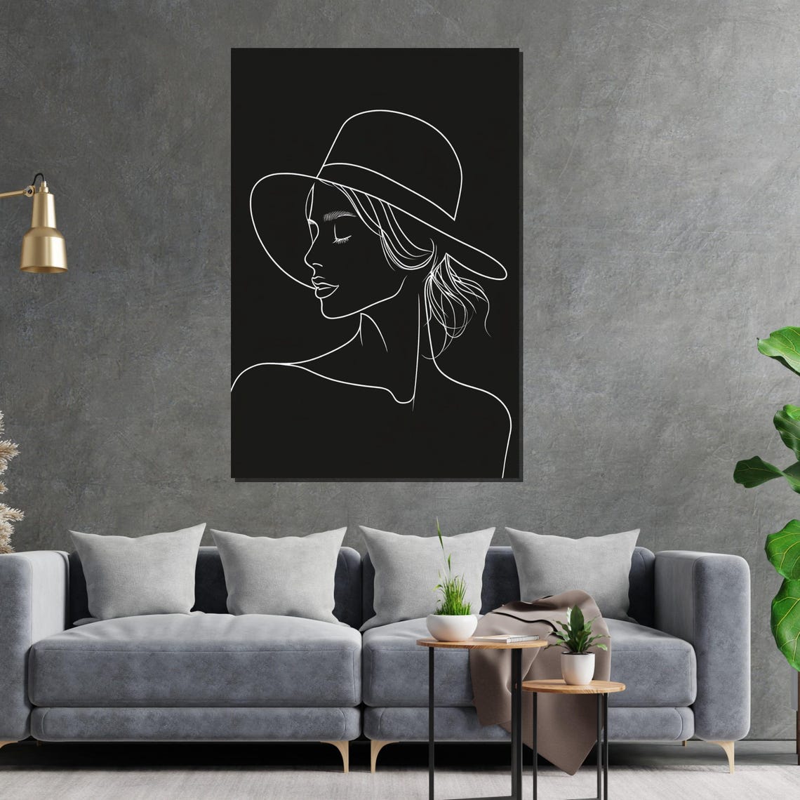 Minimalist Line Art Lady In Hat Black And White Elegant Design Poster - Image 2