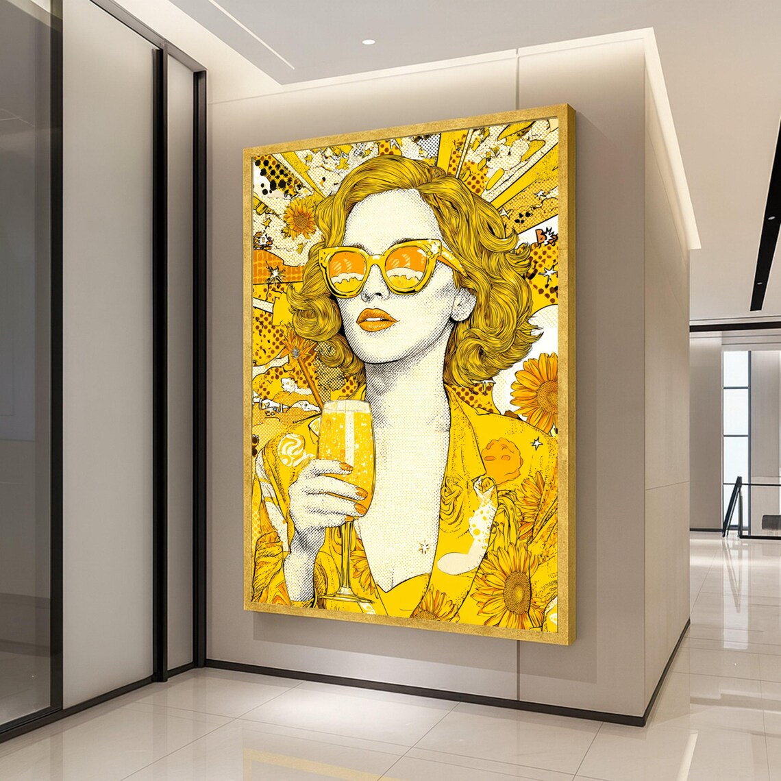 Vibrant Yellow Pop Art Woman Poster Print