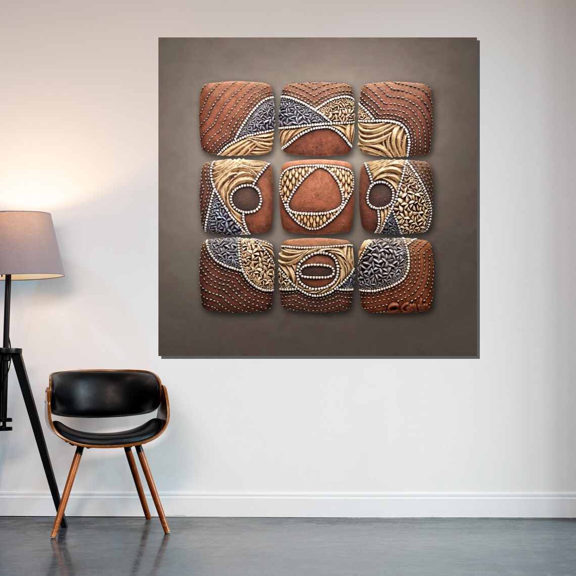 Abstract Tribal Art Geometric Wall Art Earth Tones Panel Ethnic Design 3d Wall Decor Design Ready To Hang Decor - Image 2
