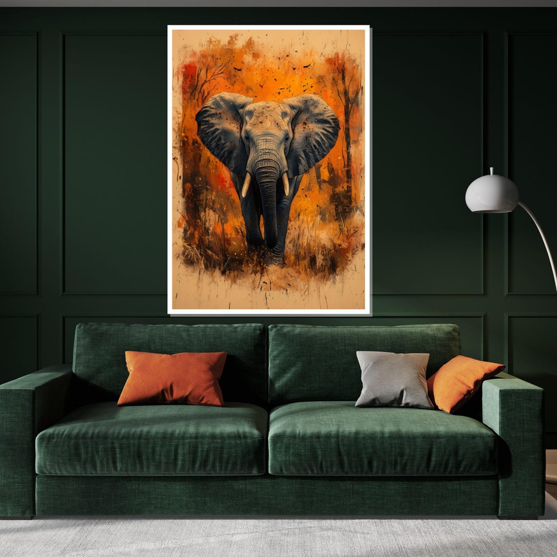 African Elephant Walking Autumn Splatter Vibrant Safari Art Poster - Image 3