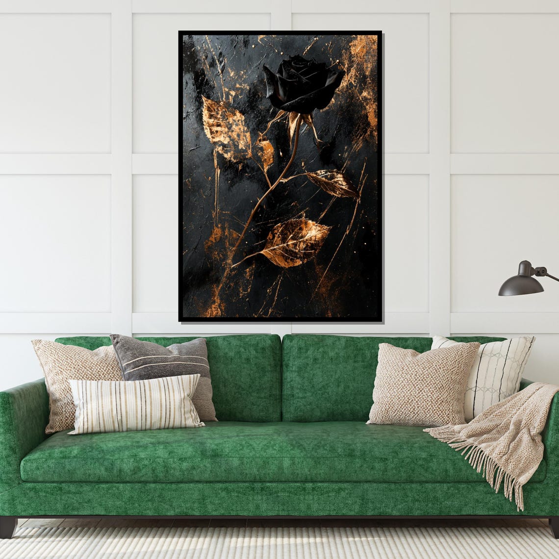 Black Rose Golden Leaves Dark Moody Dramatic Floral Art Poster - Image 5