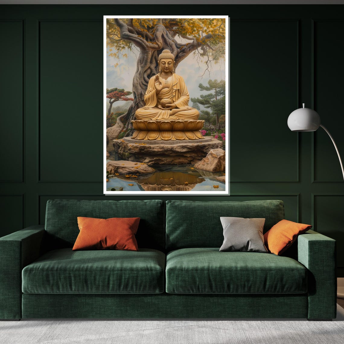 Peaceful Buddha Statue on Lotus Throne Zen Garden Art Poster - Image 3