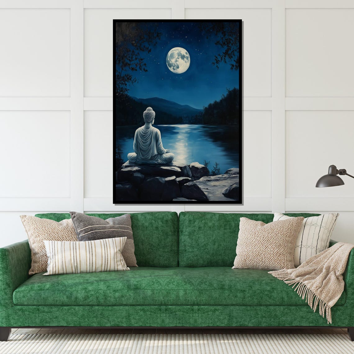 Buddha Meditating Moonlit Lake Night Mountain Serenity Poster - Image 5