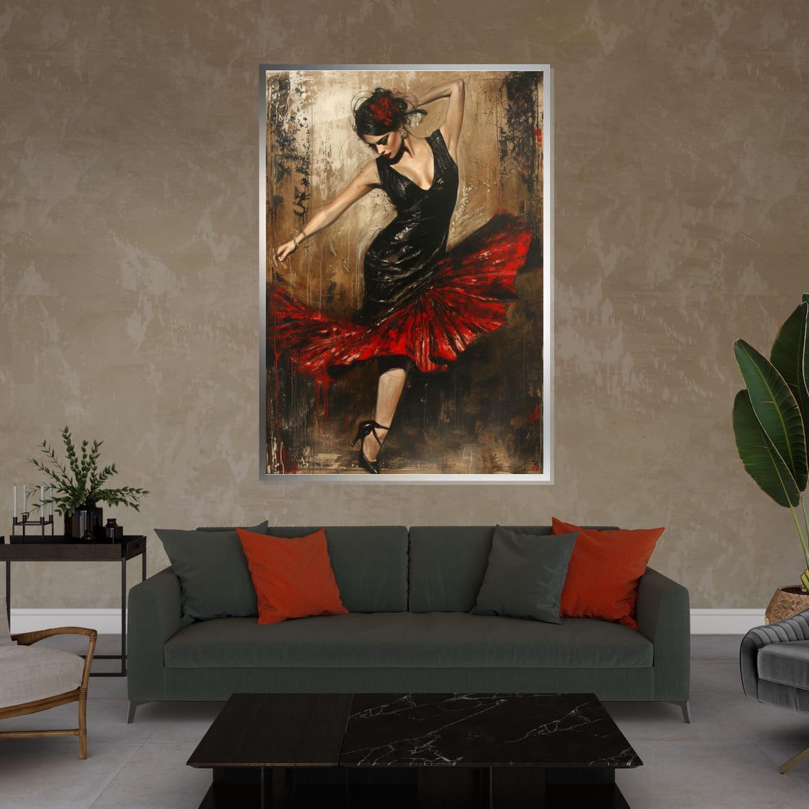 Flamenco Dancer Red Skirt Black Dress Passionate Pose Poster - Image 4