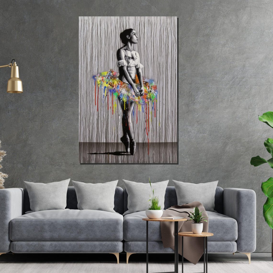 Ballerina With Rainbow Paint Drip Tutu Monochrome Ballet Art Poster - Image 2