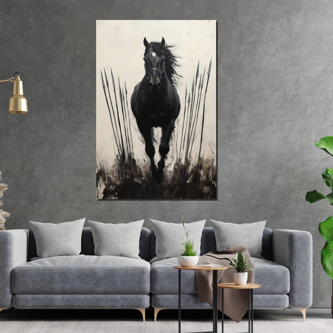 Gallant Black Stallion Charging Dramatic Horse Power Decor Poster - Image 2