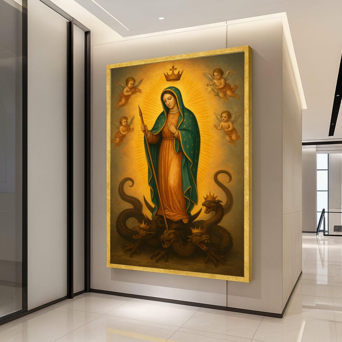 Our Lady of Guadalupe Standing on Serpent Crowned Angels Poster