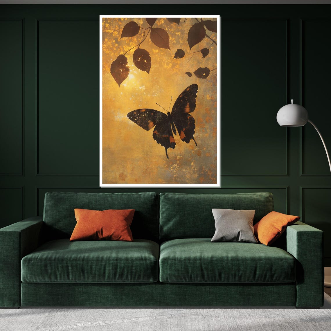 Dark Butterfly Gold Leaf Autumn Leaves Elegant Nature Art Poster - Image 3