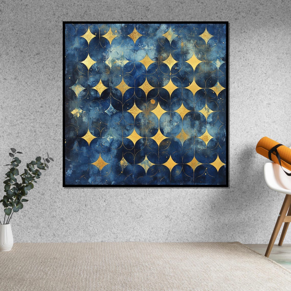 Navy Blue Gold Star Mosaic Geometric Abstract Decorative Poster - Image 5