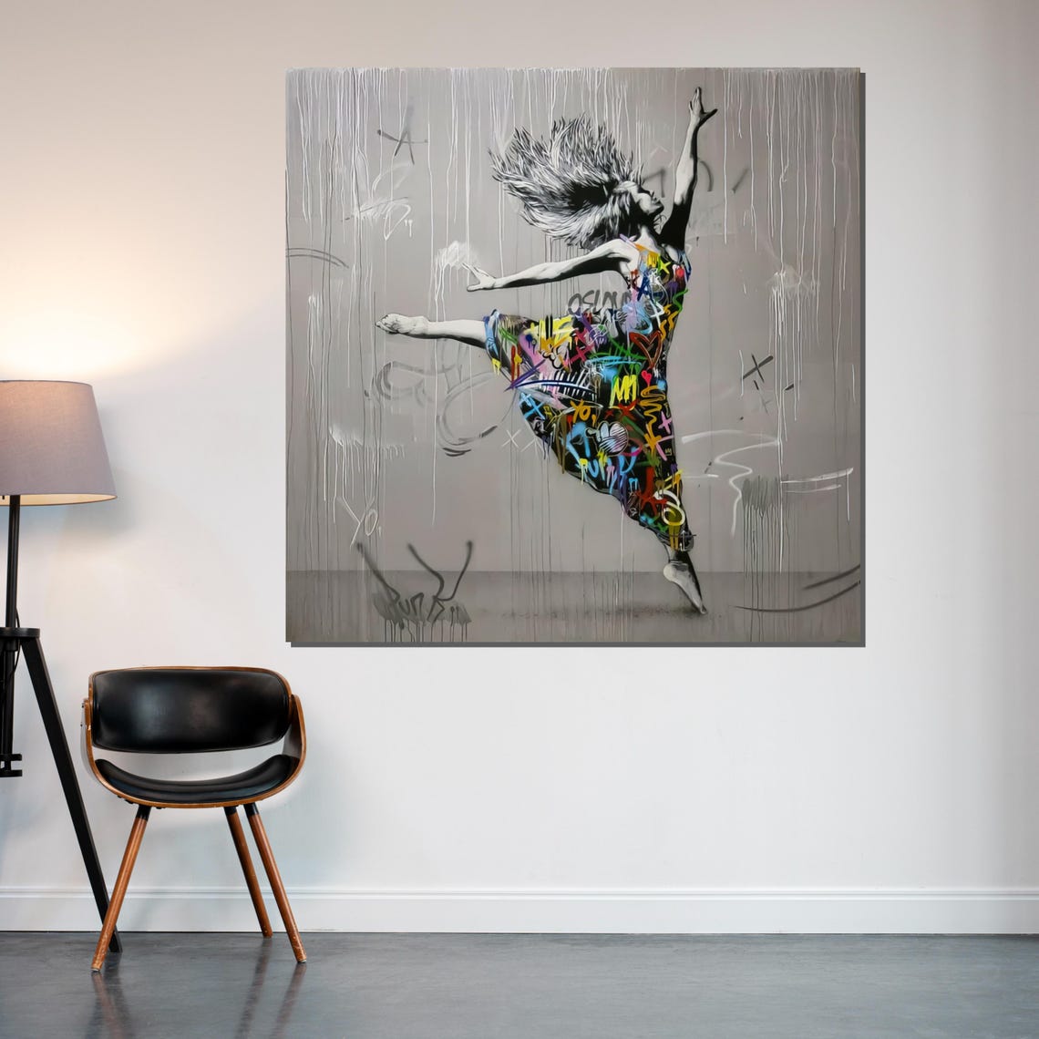 Ballet Dancer Rain Graffiti Dress Dynamic Bold Urban Art Poster - Image 2