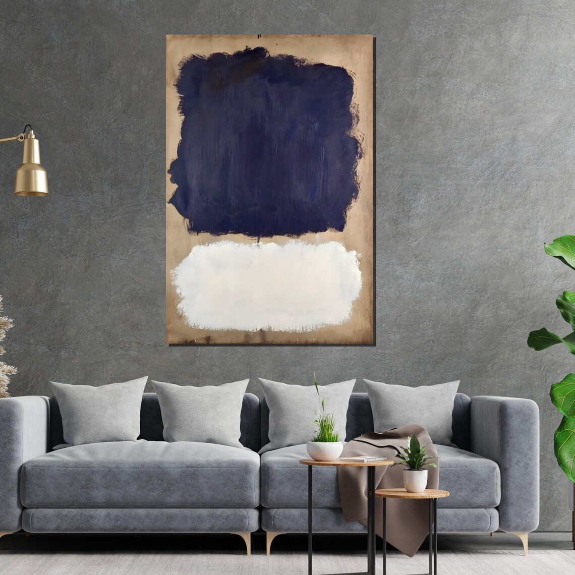 Navy Blue and White Color Field Abstract Painting Poster for Home - Image 2