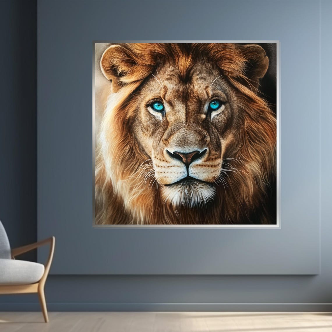 Lion Face With Piercing Blue Eyes Majestic Wildlife Portrait Poster - Image 4