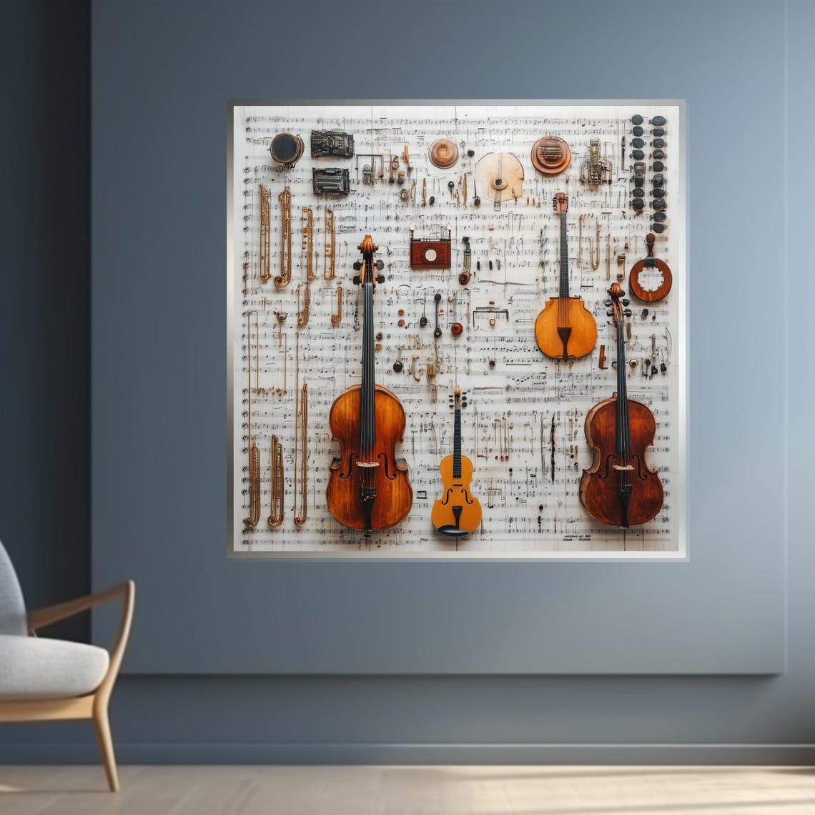 Classical String Instruments on Sheet Music Collage Art Poster - Image 4
