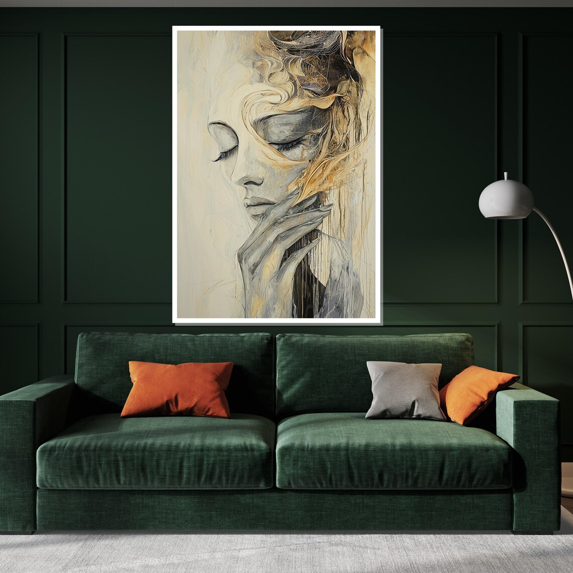 Serene Woman Face Flowing Gold Swirls Dreamy Portrait Poster - Image 3