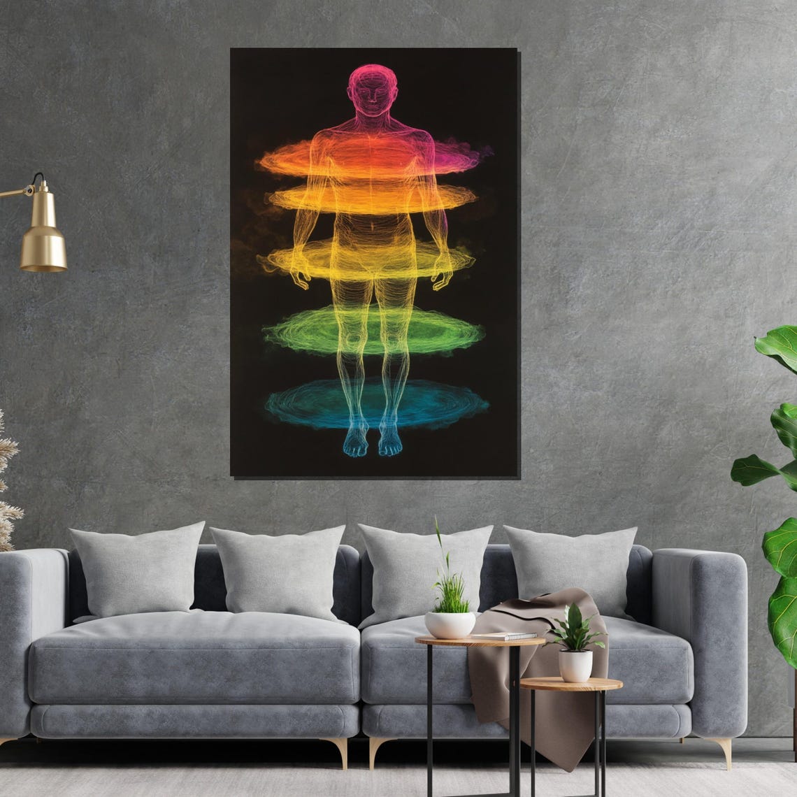 Human Energy Body with Rainbow Chakra Bands Spiritual Art Poster - Image 2