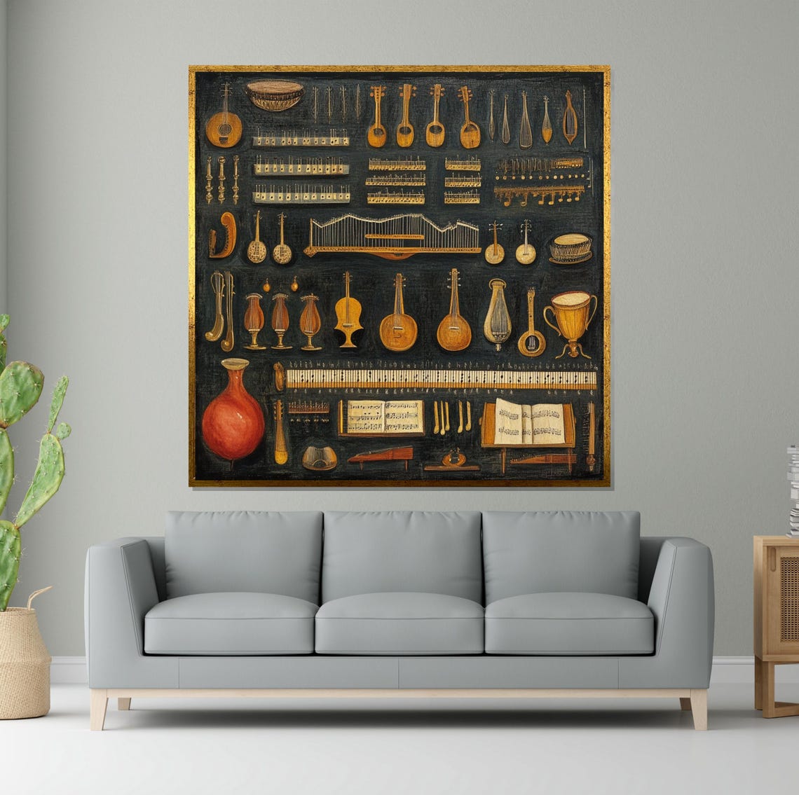 Antique Musical Instruments Chart Vintage Engraving Style Poster