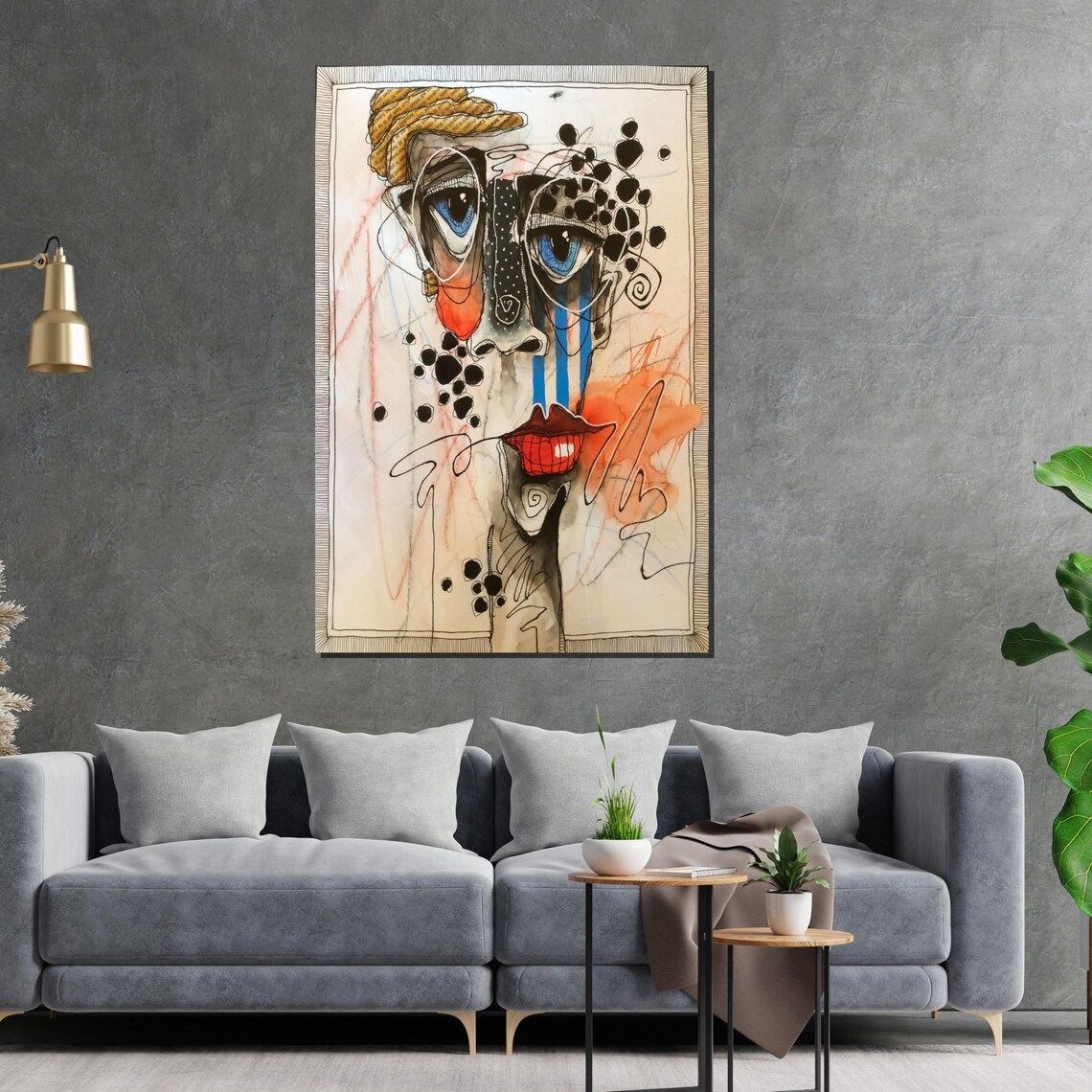 Whimsical Abstract Face Sketch Colorful Ink Doodle Art Portrait Poster - Image 2