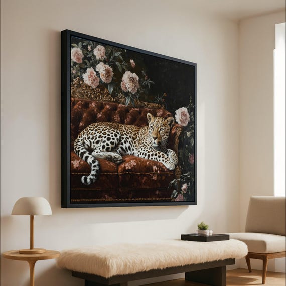 Luxury Leopard Canvas Print Elegant Wall Art Floral Animal Decor Ready To Hang Decoration