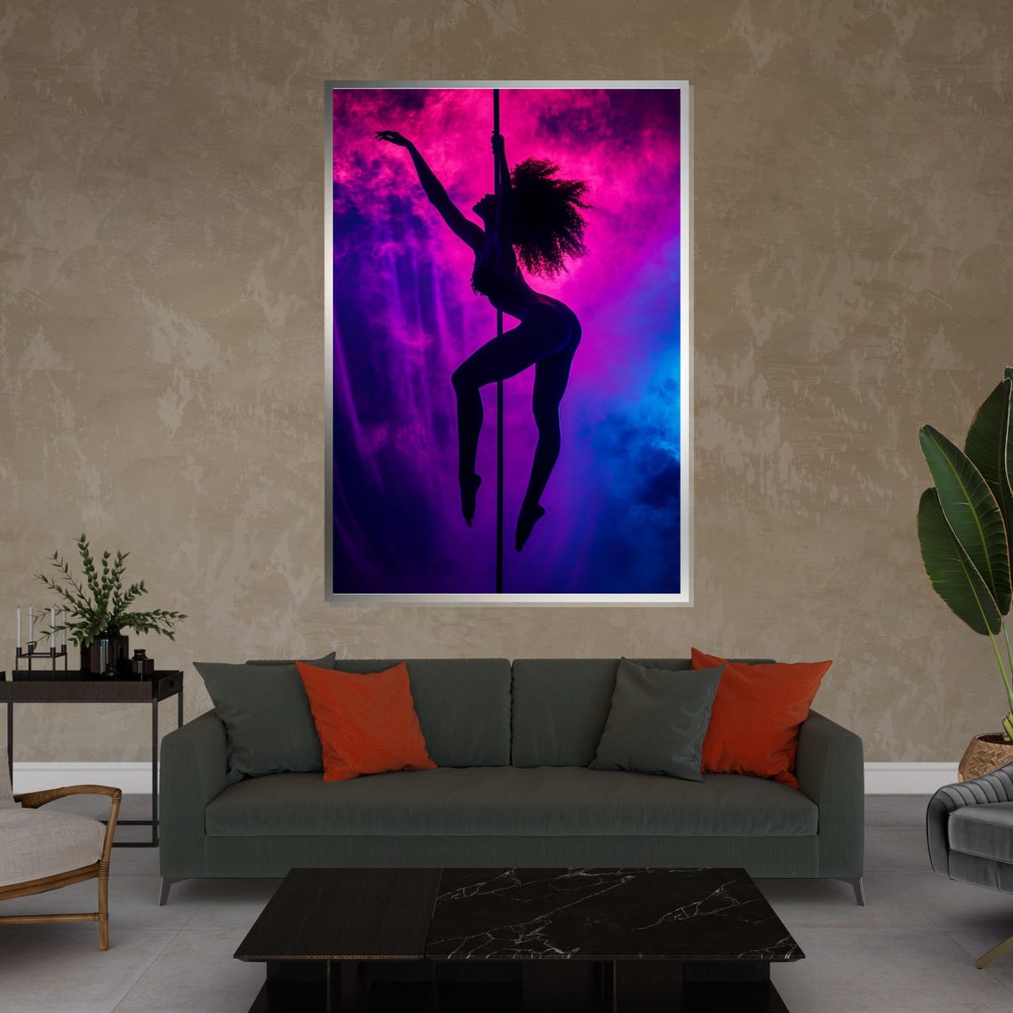 Neon Pole Dancer Silhouette Pink Purple Smoky Athletic Poster - Image 4