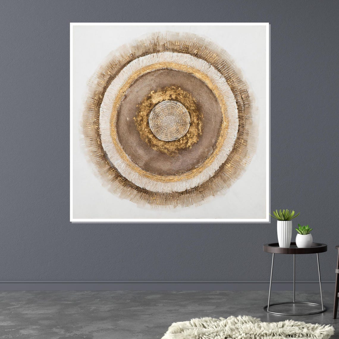 Golden Circular Ring Abstract Zen Beige Textured Decorative Poster - Image 3