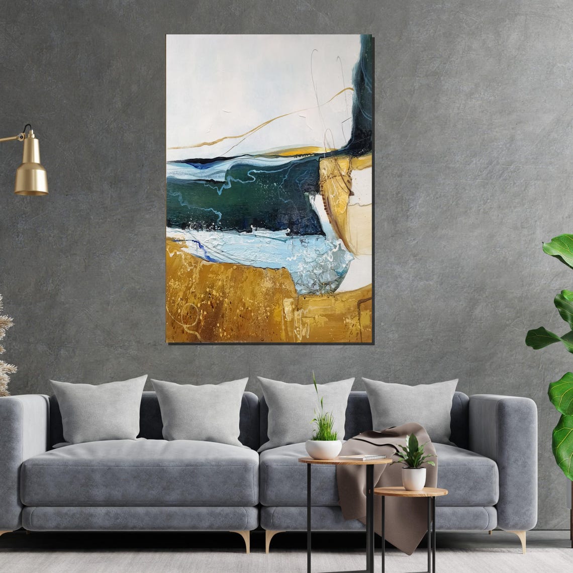 Ocean Cliff Abstract Gold Coast Blue Wave Texture Art Poster - Image 5