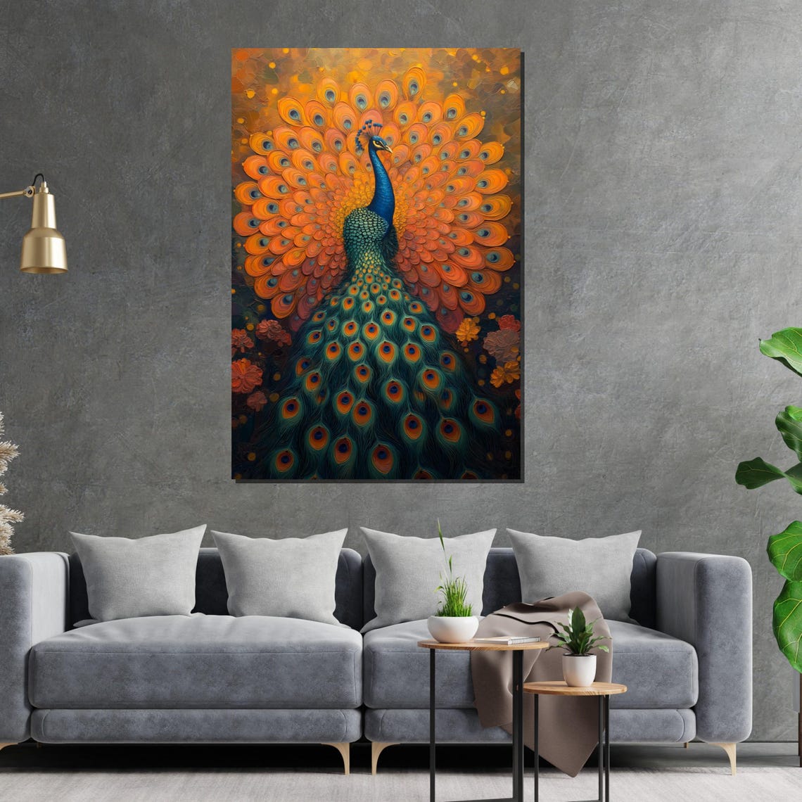 Fiery Orange Peacock Full Plume Display Vibrant Bird Decor Poster - Image 2
