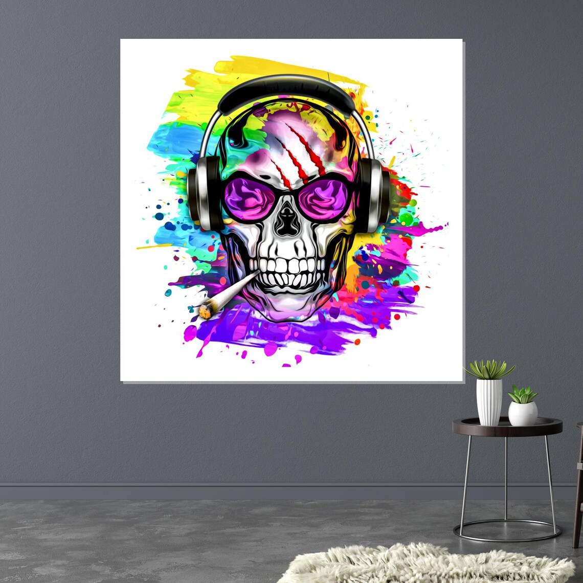 Skull Headphones Purple Sunglasses Color Splash Rock Music Poster - Image 3