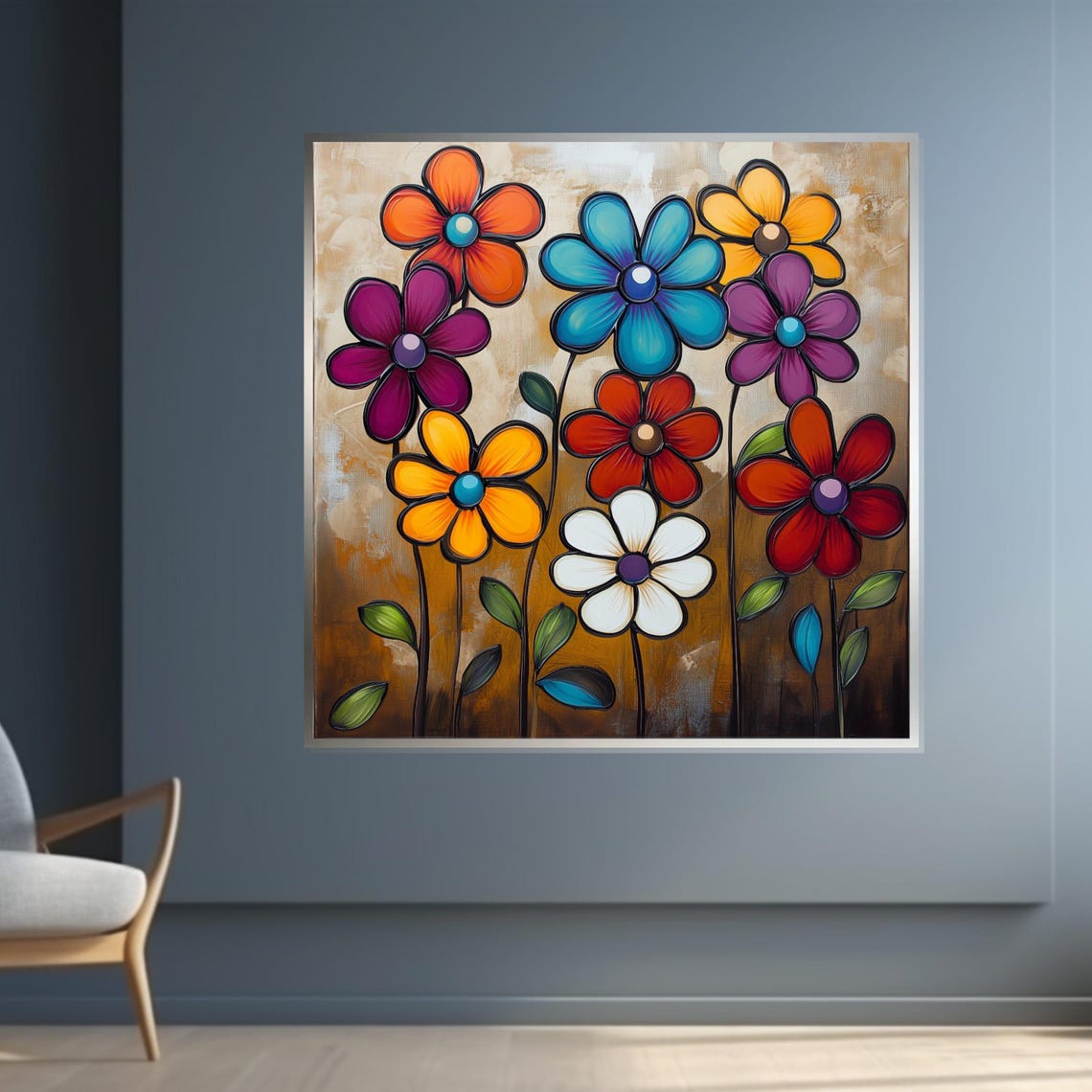Whimsical Folk Art Flowers Colorful Naive Painting Art Poster - Image 4