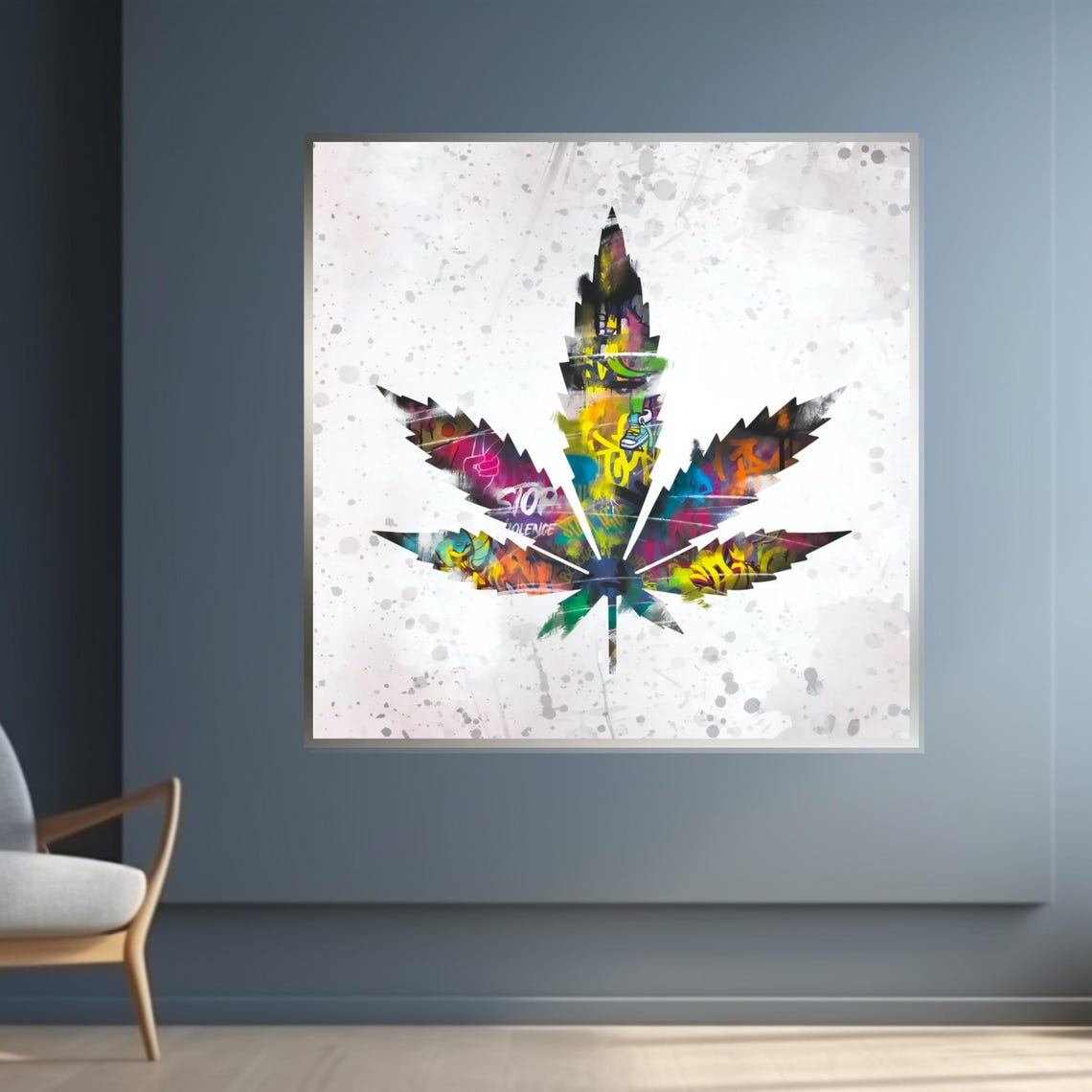 Cannabis Leaf Graffiti Multicolor White Splash Art Hemp Poster - Image 4