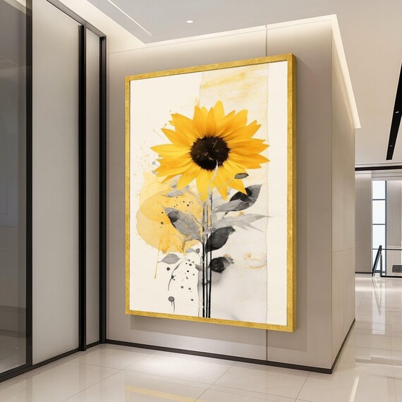 Minimalist Sunflower Canvas Print Watercolor Floral Wall Art Ready To Hang Decor For Living Room Bedroom Or Office
