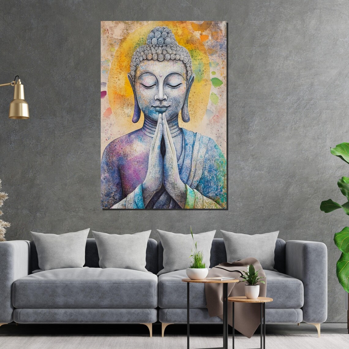 Watercolor Buddha Praying Hands Pastel Soft Spiritual Art Poster - Image 2